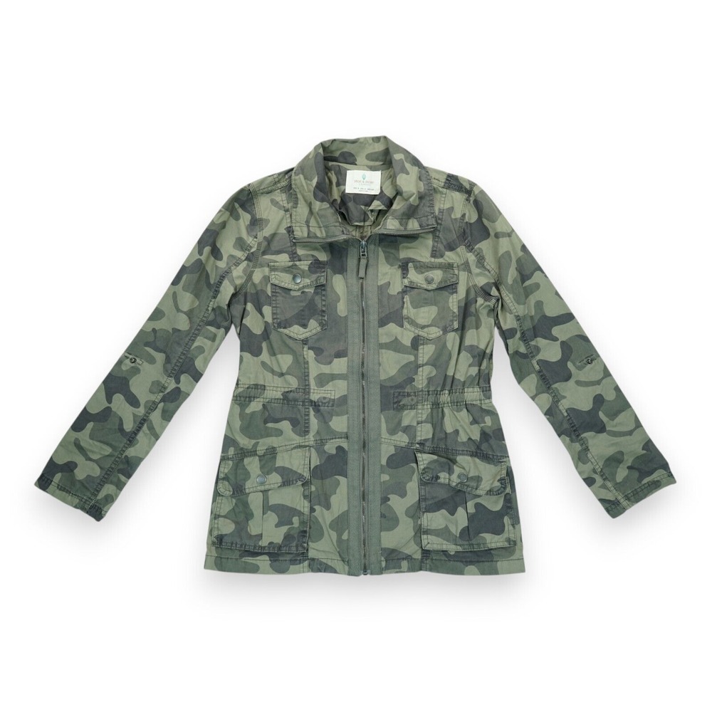 Jade & Ivory Women's Camo Jacket Long Sleeve Full Zip Collared Size Small Green